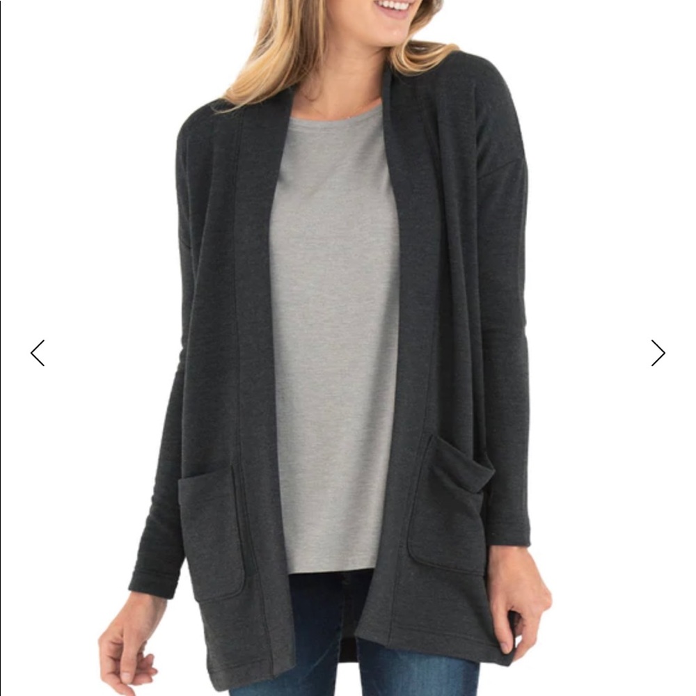 Free Fly Apparel size Medium Thermal Fleece Cardigan Charcoal Gray Long Pockets